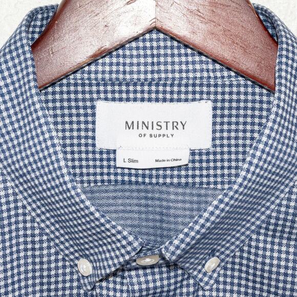 Ministry of Supply Men's Slim fit Button Down Shirt blue check Size Large - Picture 4 of 7